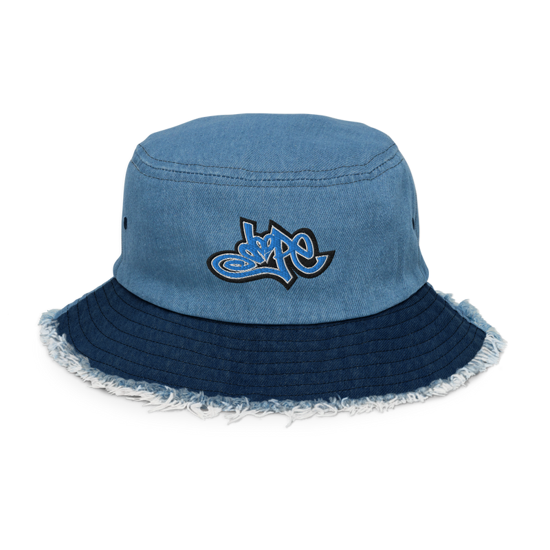 Dope distressed denim bucket hat (Black & Blue Dope) Free Shipping to select countries