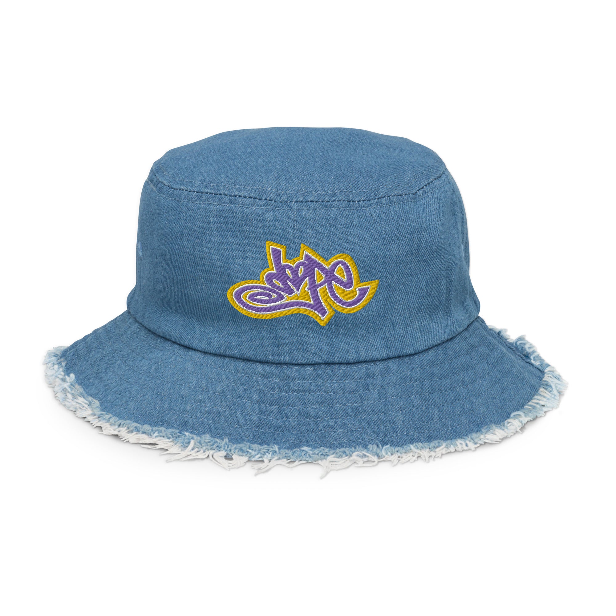 Dope distressed denim bucket hat (Purple &Gold Dope) Free shipping to select countries
