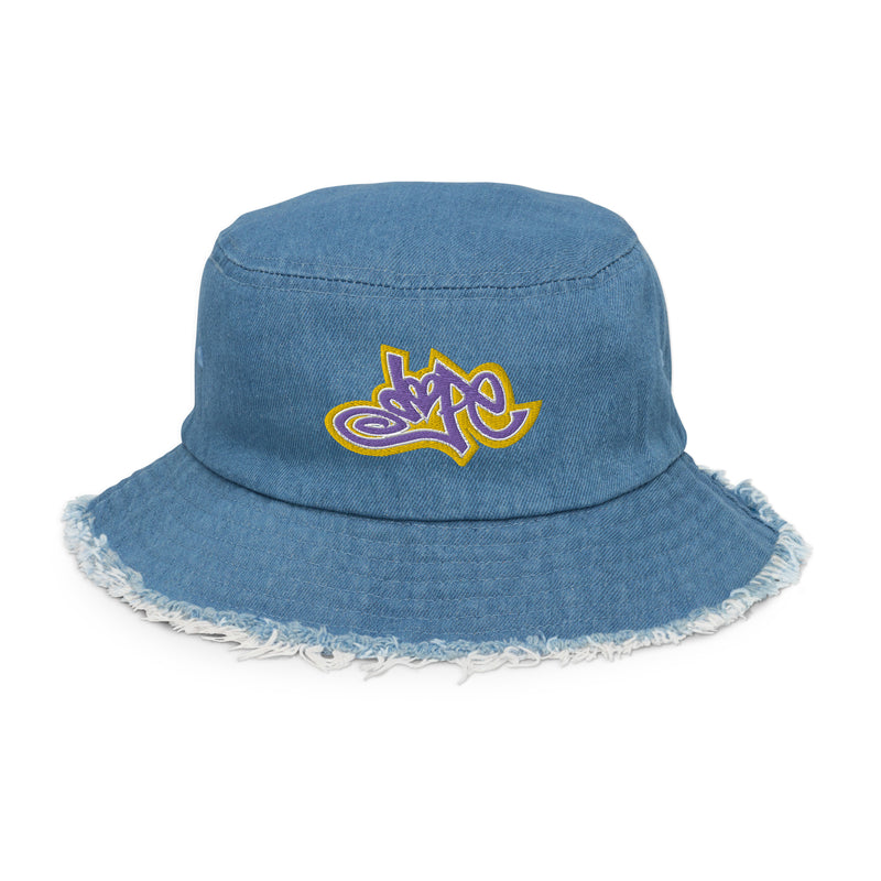 Dope distressed denim bucket hat (Purple &Gold Dope) Free shipping to select countries